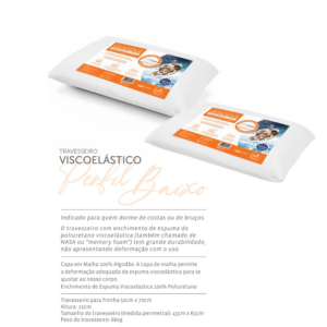kit com 2 travesseiros de espuma viscoelástica perfil baixo premium